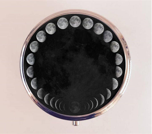 Moon Phases Pill Box Case Pillbox Holder Trinket Stash Box Moon Chart Occult Celestial
