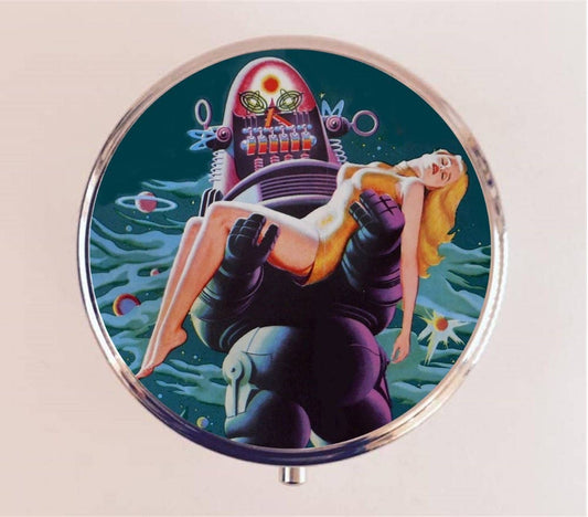 Robot Romance Pill Box Case Pillbox Holder Trinket Box Pulp Fiction Sci Fi Science Fiction
