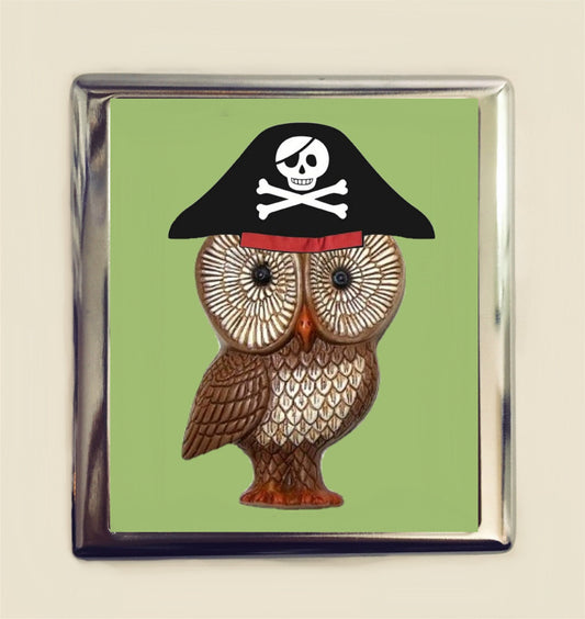 Pirate Owl Cigarette Case Business Card ID Holder Wallet Kawaii Bird Pop Animal Art Whimsical