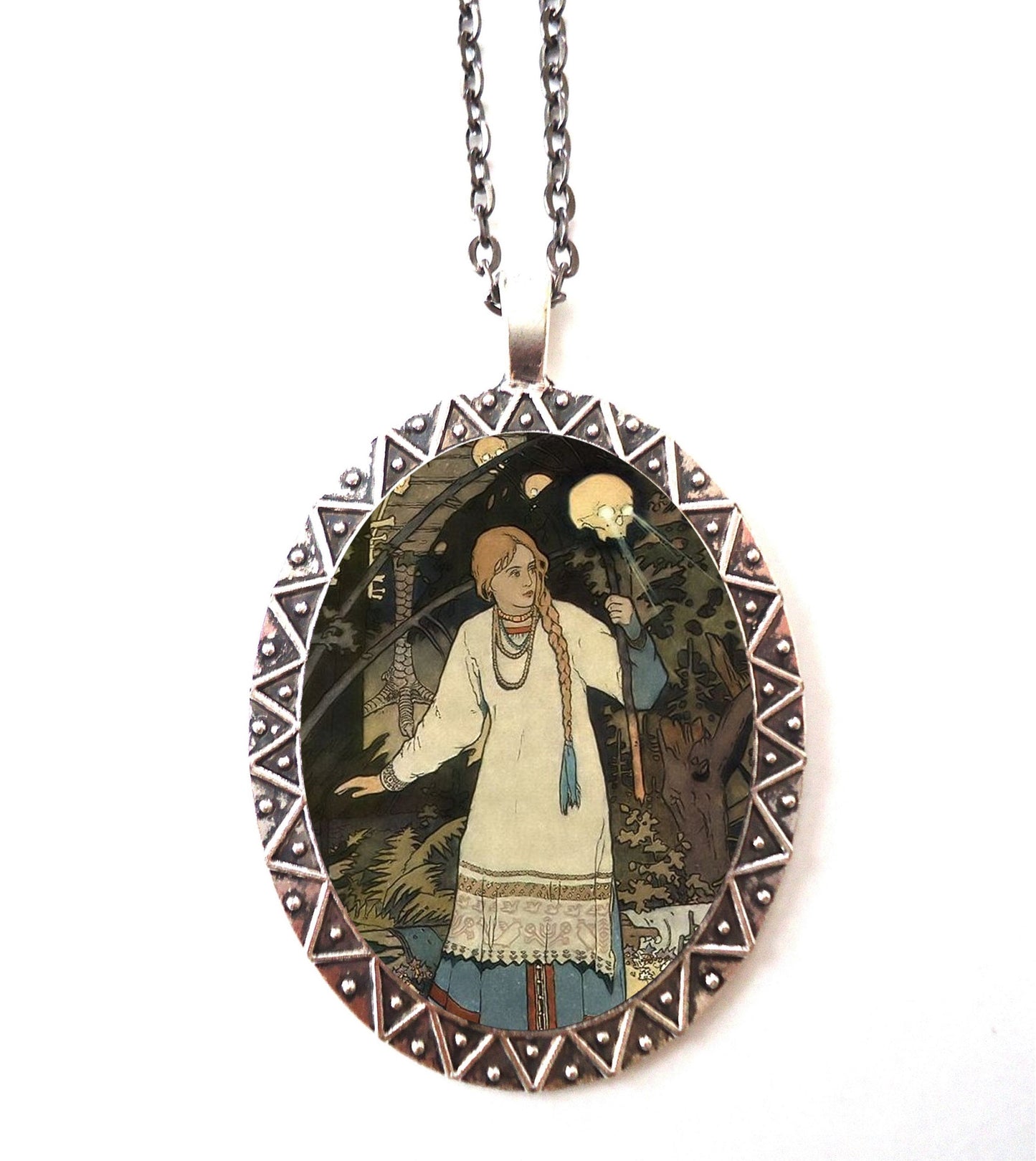 Vasilisa Necklace Pendant Silver Tone - Russian Fairytale Fairy Tale Baba Yaga Folklore Storybook
