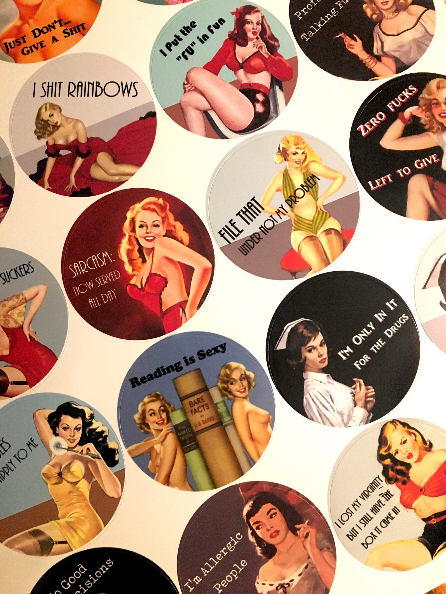 Sassy Funny Pin Up Girl Sticker Sheet - 20 Stickers Pinup Retro Humor Naughty Pulp Fiction Bad Girls Mature