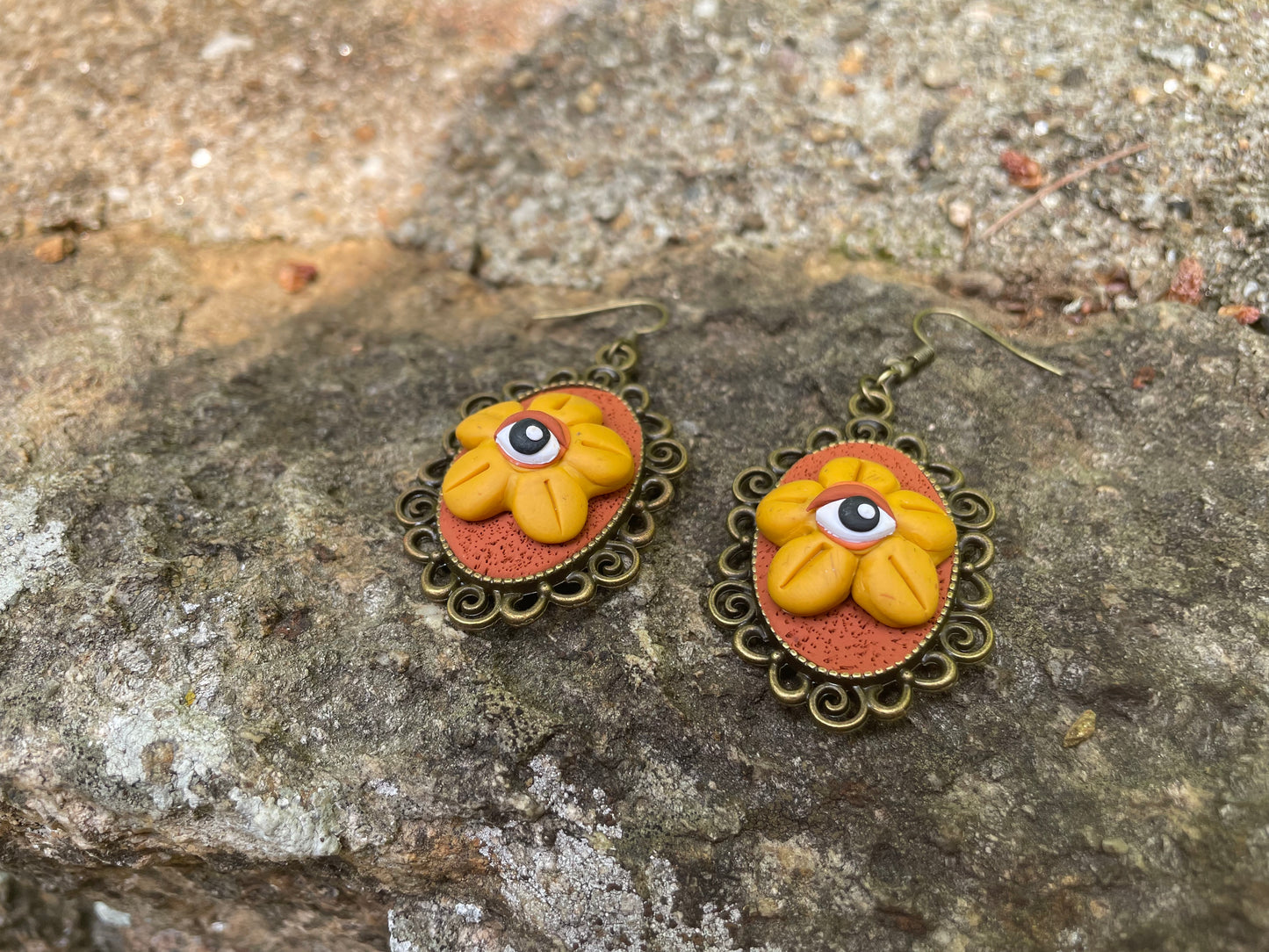 Eye Flower Polymer Clay Earrings Trippy Retro All Seeing Eye Boho Mystical