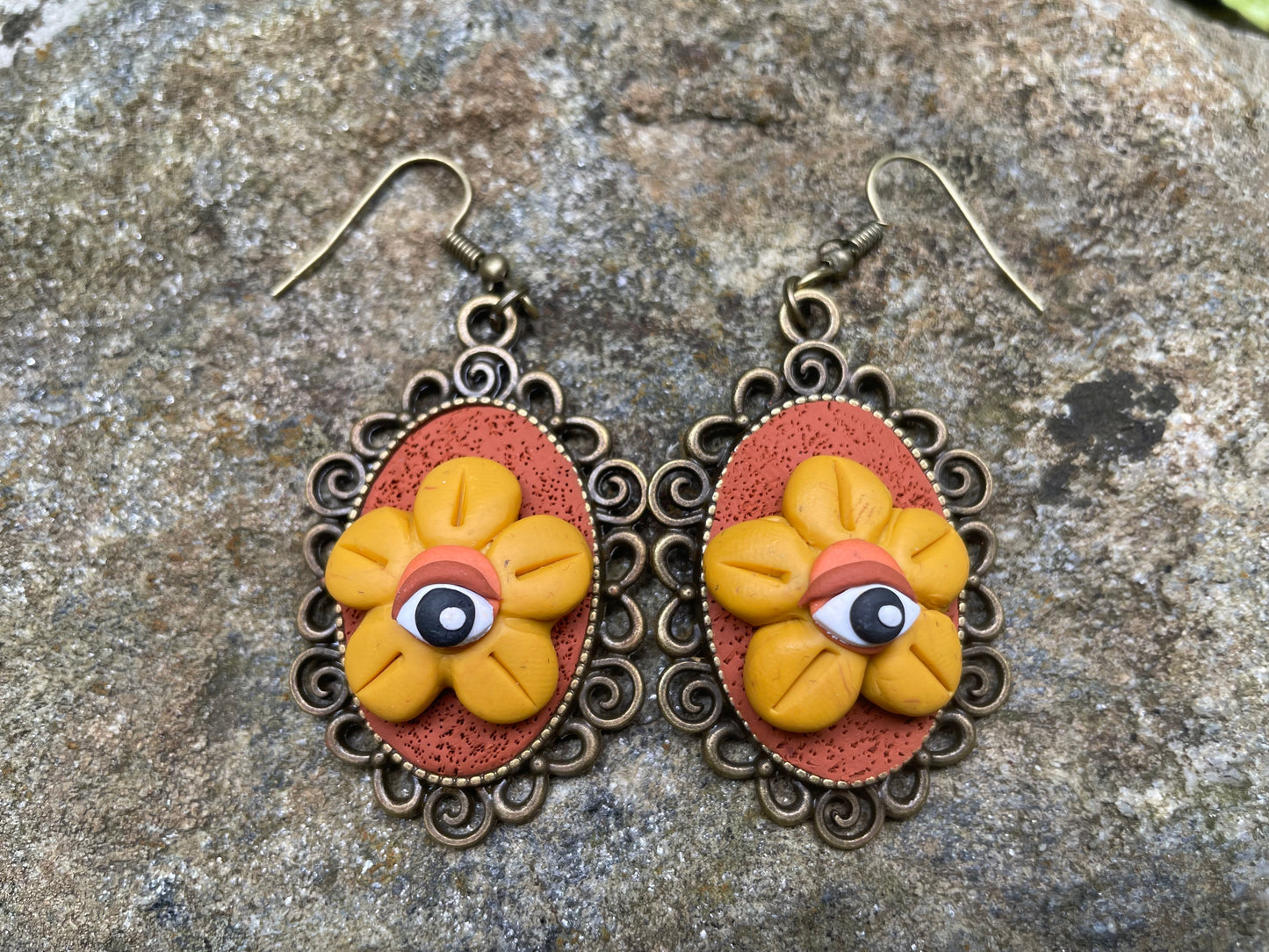 Eye Flower Polymer Clay Earrings Trippy Retro All Seeing Eye Boho Mystical