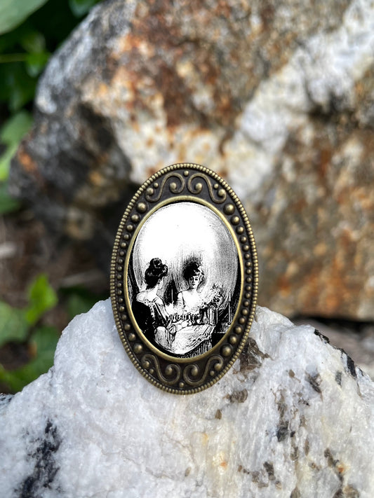 Skull Illusion All is Vanity Antiqued Bronze Adjustable Ring Goth Gothic Memento Mori Brass