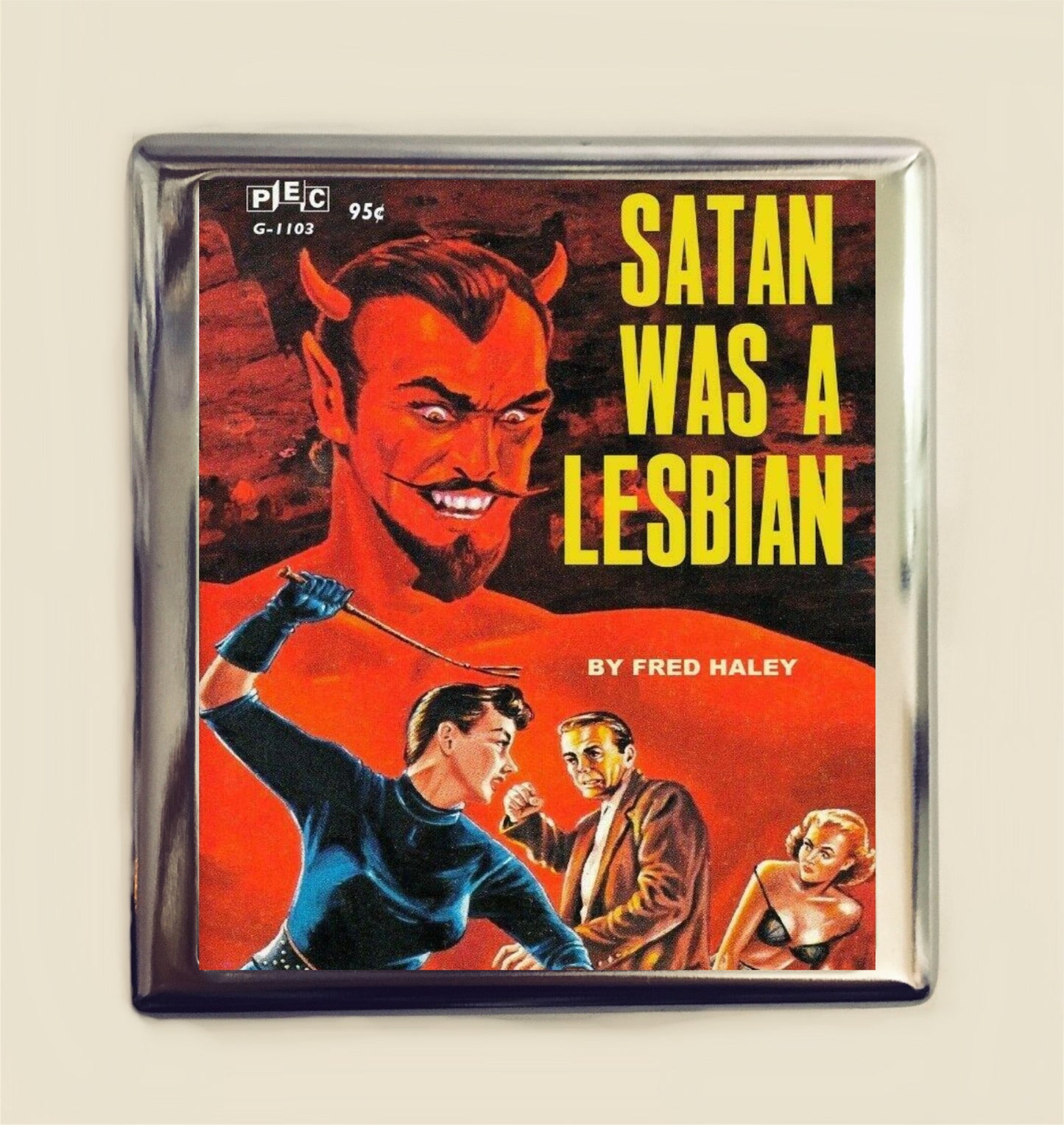 Satan Was a Lesbian Pulp Cigarette Case Business Card ID Holder Wallet Gay Retro Book LGBTQ Kitsch Campy 1960's Queer