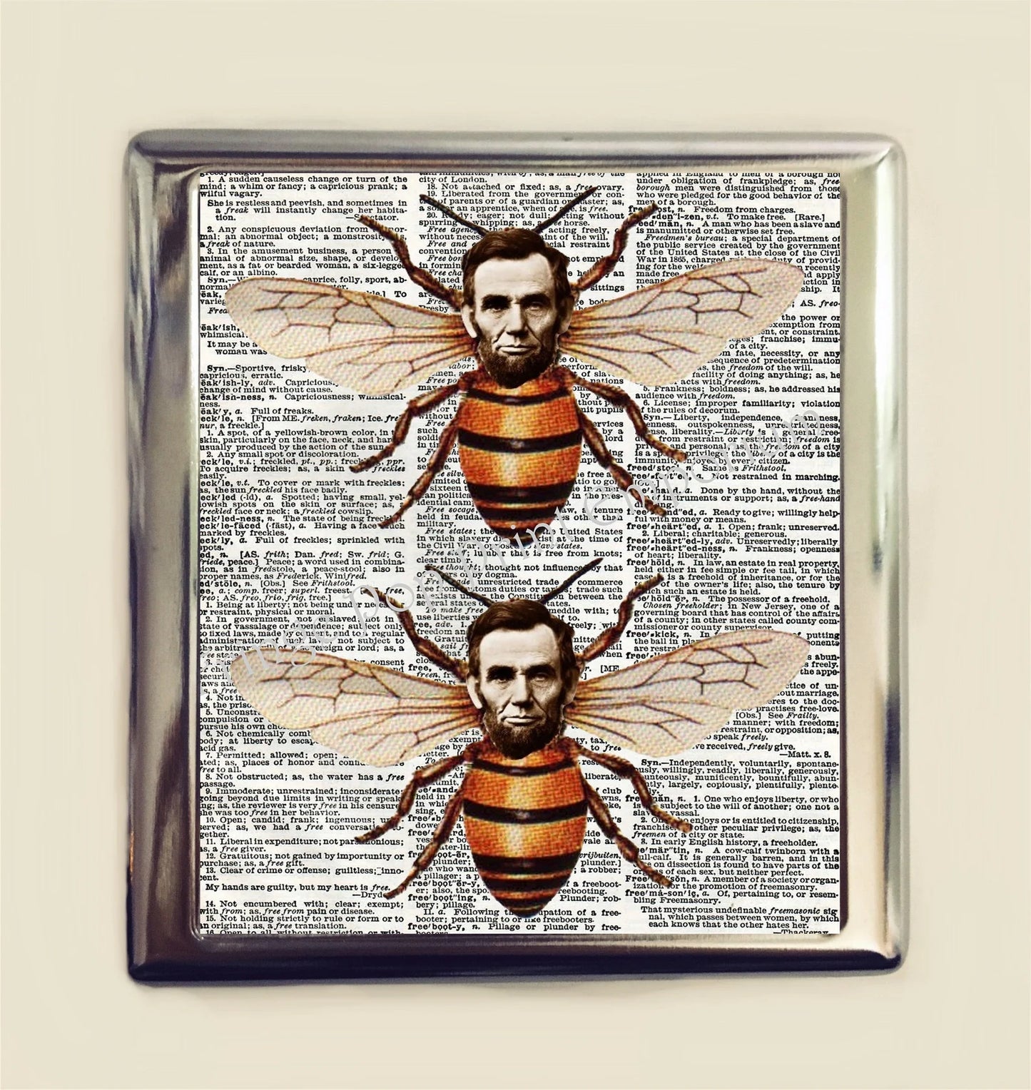 Abraham Lincoln Bee Cigarette Case Business Card ID Holder Wallet Surreal Surrealism Pop Altered Art Victorian