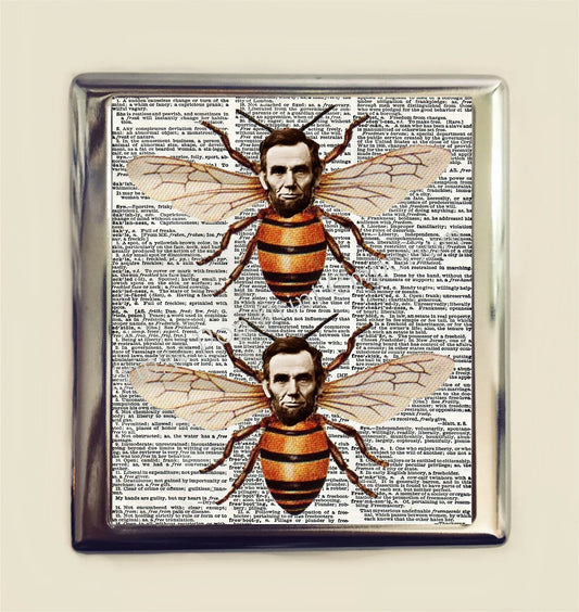 Abraham Lincoln Bee Cigarette Case Business Card ID Holder Wallet Surreal Surrealism Pop Altered Art Victorian