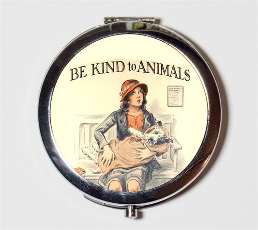 Be Kind to Animals Compact Mirror - Animal Lovers Pets Dogs Shelter - Make Up Pocket Mirror for Cosmetics