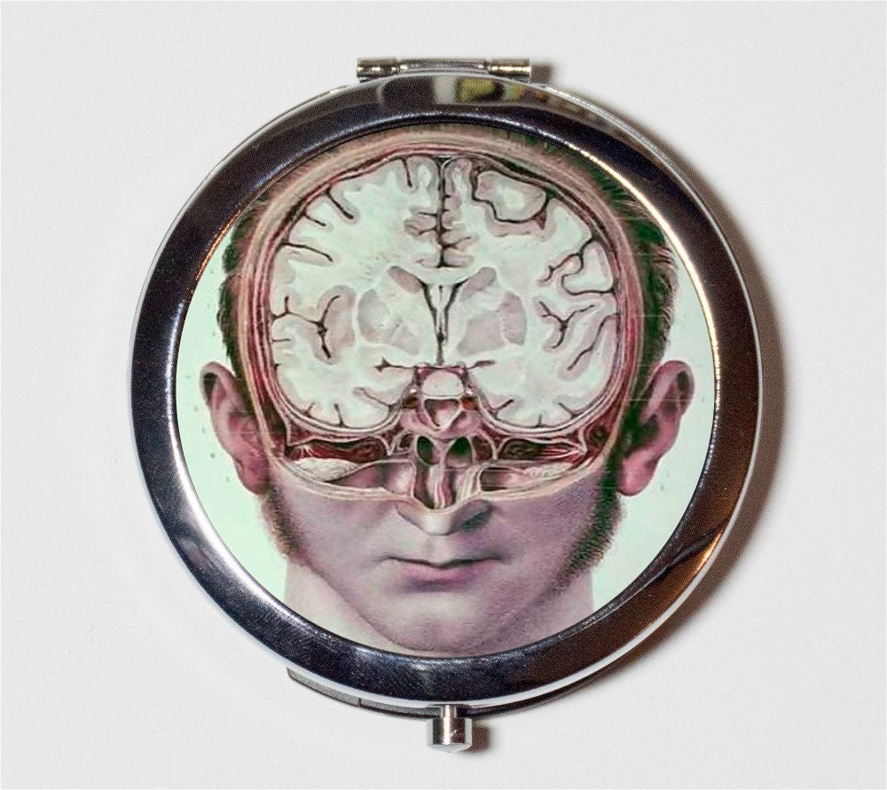 Brain Medical Oddity Compact Mirror - Victorian Anatomy Medicine Macabre Oddities - Make Up Pocket Mirror for Cosmetics