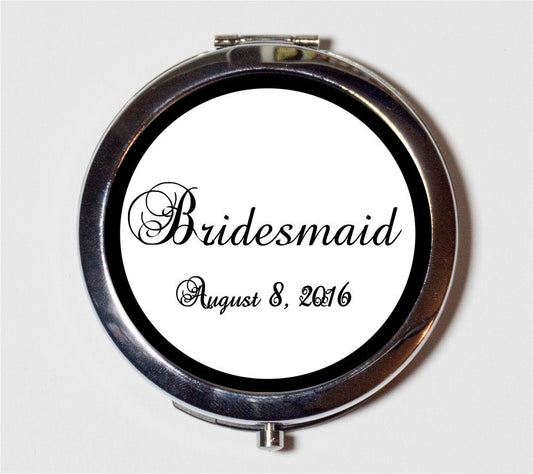 Bridesmaid Wedding Party Compact Mirror - Customized with Your Wedding Date Bridal Party Gift - Make Up Pocket Mirror for Cosmetics