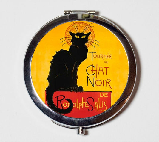 Le Chat Noir Compact Mirror - French Advertisement Parisian Cabaret Paris Black Cat - Make Up Pocket Mirror for Cosmetics