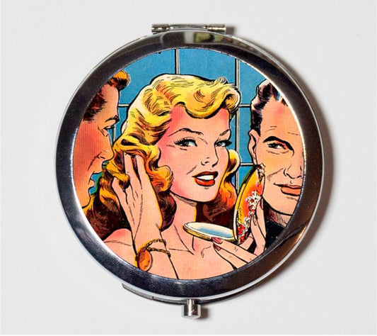 Comic Book Compact Mirror - Vintage 1950s Comic Book Art Retro - Make Up Pocket Mirror for Cosmetics