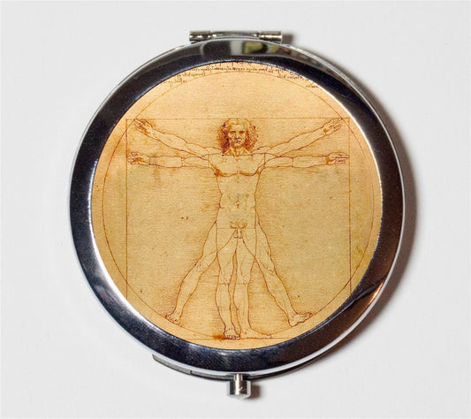 Leonardo Da Vinci Vitruvian Man Compact Mirror - Renaissance Geometry - Make Up Pocket Mirror for Cosmetics