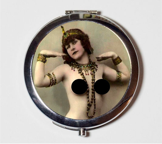 Nude Cleopatra Art Deco Compact Mirror - Flapper 1920's Jazz Age Roaring Mature Risque - Make Up Pocket Mirror for Cosmetics