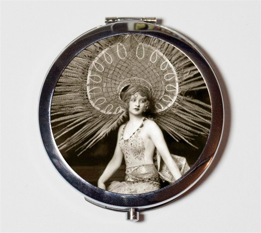 Art Deco Flapper Follies Compact Mirror - 1920's Jazz Age Roaring 20s Ziegfeld - Make Up Pocket Mirror for Cosmetics