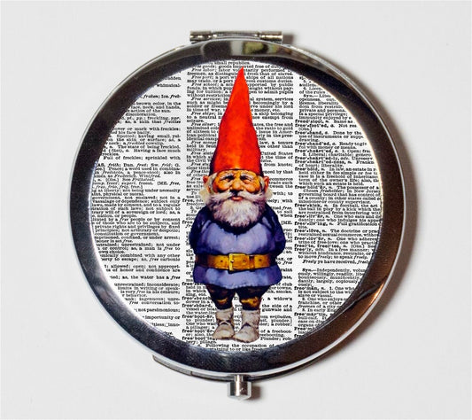 Garden Lawn Gnome Compact Mirror - Retro Kitsch Tacky Fun - Make Up Pocket Mirror for Cosmetics