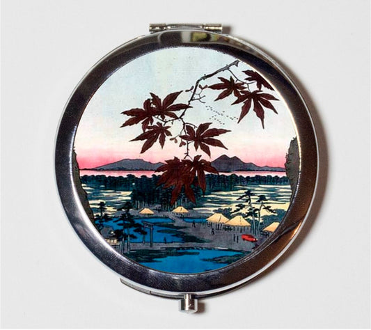 Japanese Woodblock Landscape Compact Mirror - Japan Asian Art - Make Up Pocket Mirror for Cosmetics