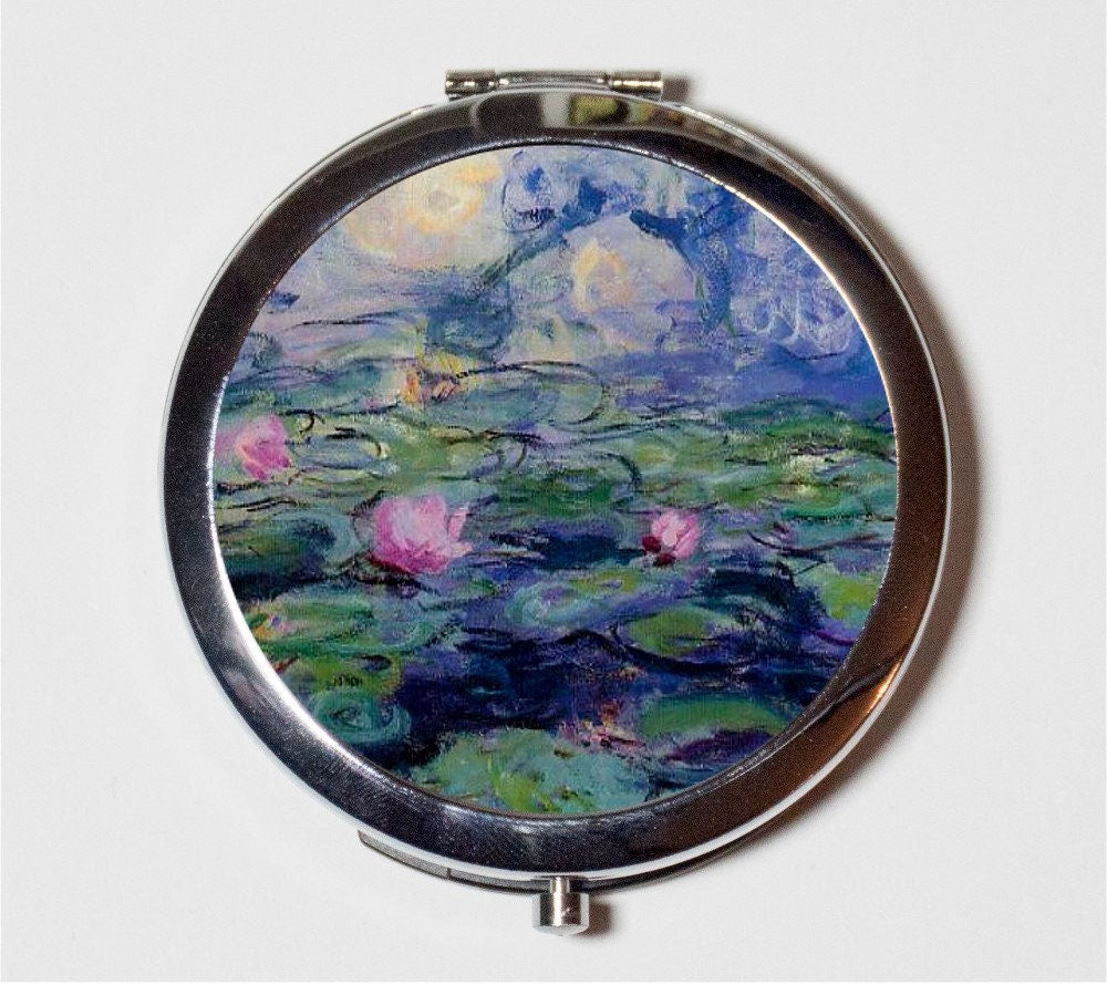 Claude Monet Water Lilies Compact Mirror - Impressionist Fine Art Painting - Make Up Pocket Mirror for Cosmetics