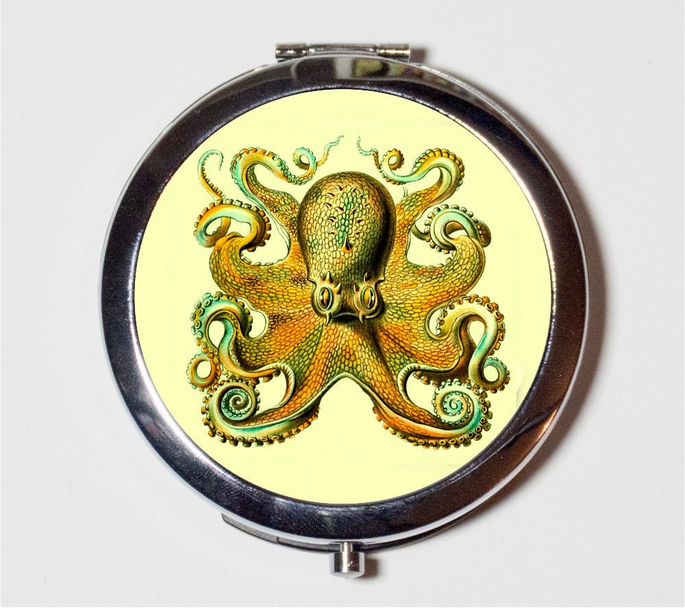 Victorian Octopus Compact Mirror - Haeckel Nautical Ocean Kraken Sea Creatures  - Make Up Pocket Mirror for Cosmetics