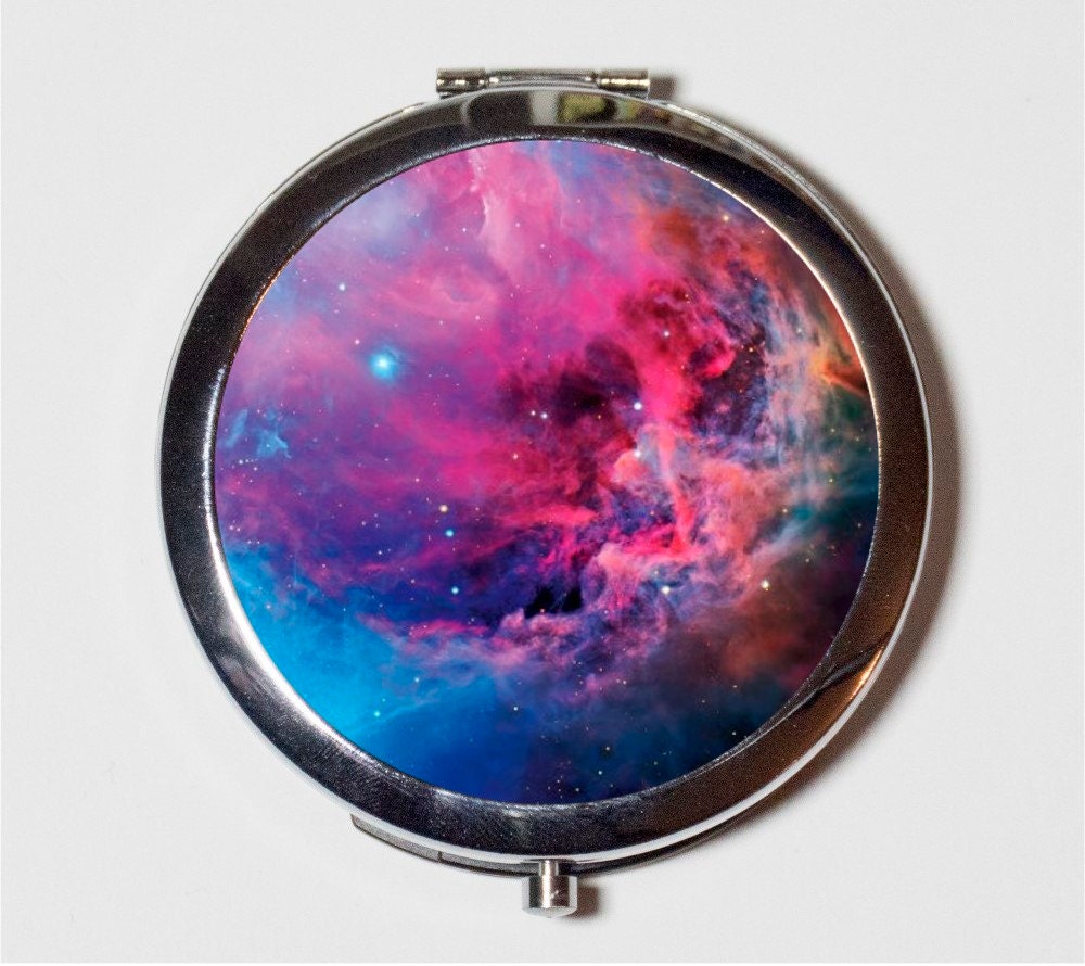 Outerspace Nebula Compact Mirror - Universe Celestial Space Galaxy Two - Make Up Pocket Mirror for Cosmetics