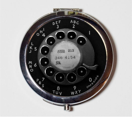 Rotary Telephone Compact Mirror - Vintage Technology Phone - Make Up Pocket Mirror for Cosmetics