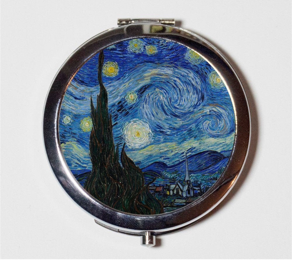 Starry Night Vincent Van Gogh Compact Mirror - Classic Fine Art Painting - Make Up Pocket Mirror for Cosmetics