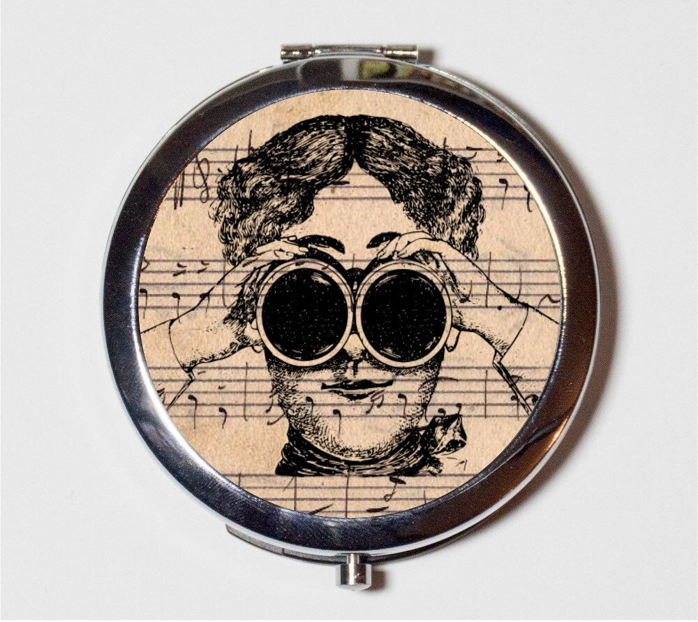 Victorian Steampunk Binoculars Compact Mirror - Woman - Make Up Pocket Mirror for Cosmetics