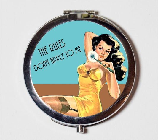 The Rules Don't Apply to Me Compact Mirror - Retro Humor Sexy Pin Up Retro Pinup - Make Up Pocket Mirror for Cosmetics