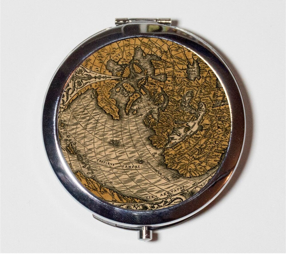 Tropic of Cancer Antique Map Image Compact Mirror - Make Up Pocket Mirror for Cosmetics