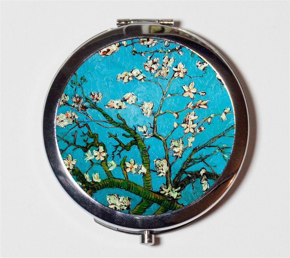 Almond Blossoms Vincent Van Gogh Compact Mirror - Classic Fine Art Painting - Make Up Pocket Mirror for Cosmetics