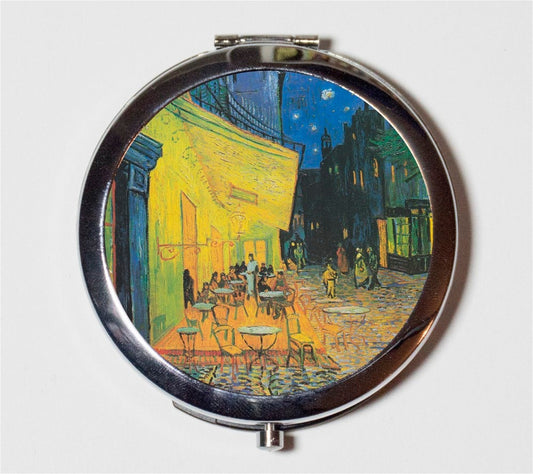 Cafe Terrace at Night Vincent Van Gogh Compact Mirror - Classic Fine Art Painting - Make Up Pocket Mirror for Cosmetics