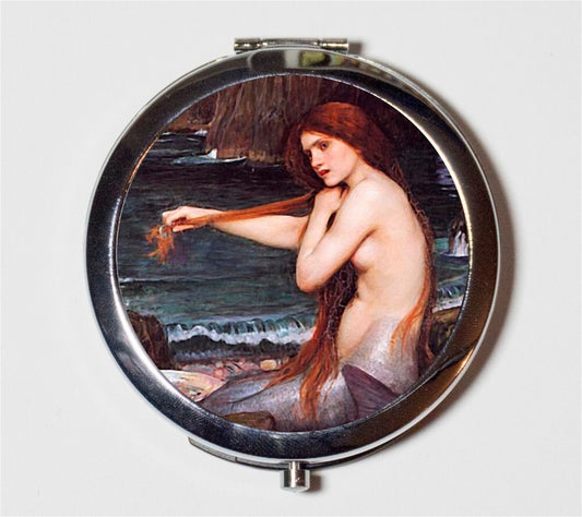 John William Waterhouse Mermaid Compact Mirror - Nautical Fine Art Painting - Make Up Pocket Mirror for Cosmetics