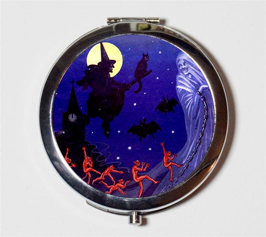 Witch Goblins Compact Mirror - Halloween Art - Make Up Pocket Mirror for Cosmetics