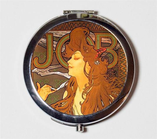 Alphonse Mucha Compact Mirror - Job Art Nouveau Boho Bohemian Gypsy  - Make Up Pocket Mirror for Cosmetics