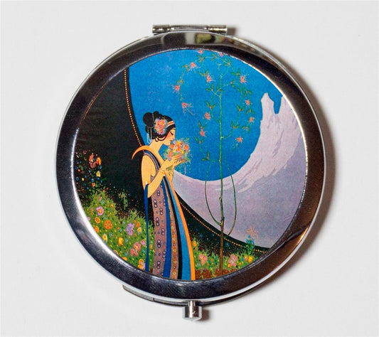 Art Deco Packer Ilustration Compact Mirror - Flapper 1920s Jazz Age - Make Up Pocket Mirror for Cosmetics