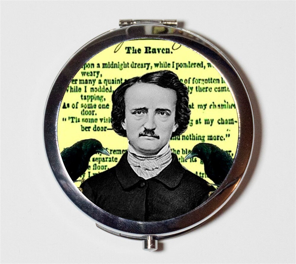 Edgar Allan Poe Compact Mirror - Raven Poem Collage Literary Literature Goth Author The Raven - Make Up Pocket Mirror for Cosmetics