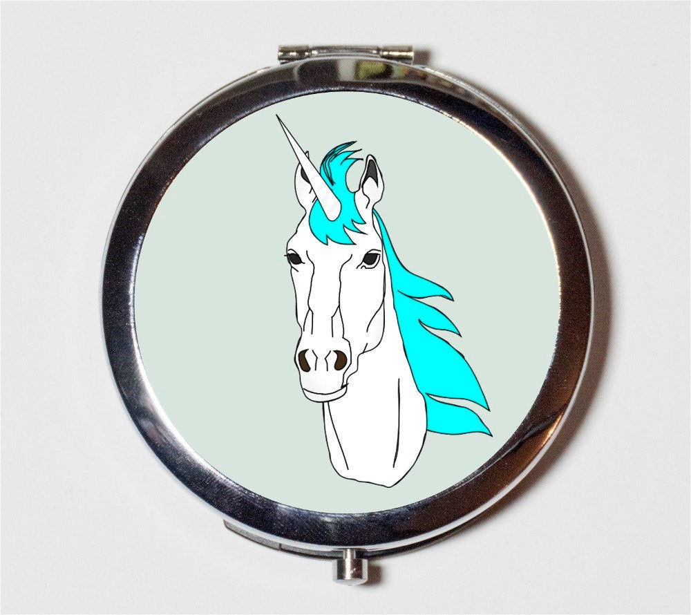 Unicorn Compact Mirror - Fantasy Animal Pop Art - Make Up Pocket Mirror for Cosmetics