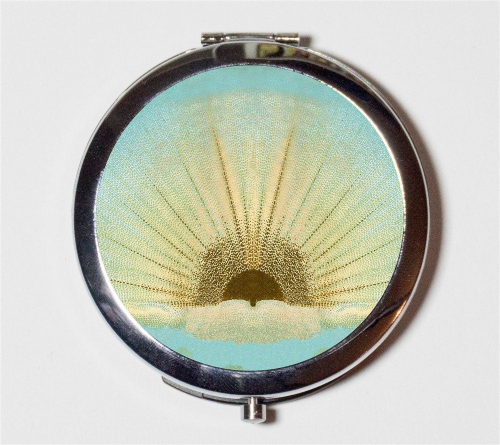 Abstract Sunrise Compact Mirror - Art Deco Sun - Make Up Pocket Mirror for Cosmetics