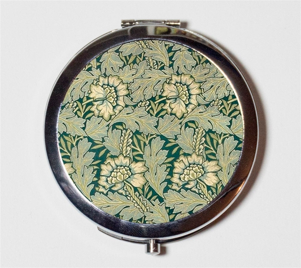 Art Nouveau Floral Wallpaper Compact Mirror - Edwardian Flower Pattern - Make Up Pocket Mirror for Cosmetics