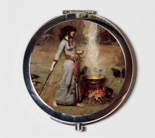 John William Waterhouse Witch Compact Mirror - Edwardian Fine Art Painting - Make Up Pocket Mirror for Cosmetics