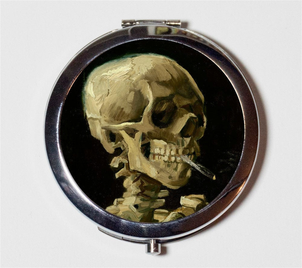 Vincent Van Gogh Smoker Skull Compact Mirror - Classic Fine Art Painting Smoking Macabre - Make Up Pocket Mirror for Cosmetics