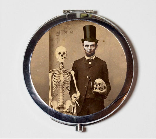 Abraham Lincoln Compact Mirror - Skeleton Goth Altered Art Pop Surrealism Victorian - Pocket Mirror