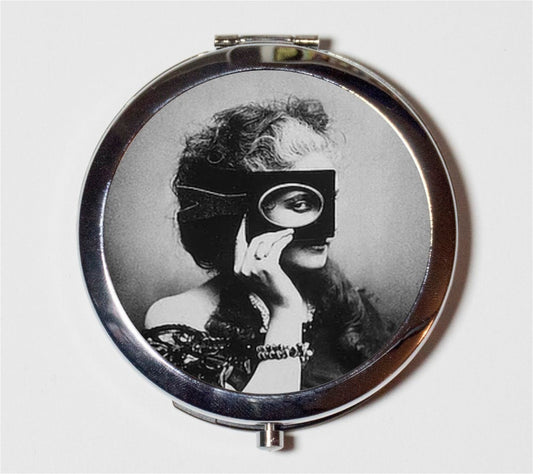 Masked Woman Compact Mirror - Mysterious Countess Di Castiglione Italian Aristocrat - Make Up Pocket Mirror for Cosmetics