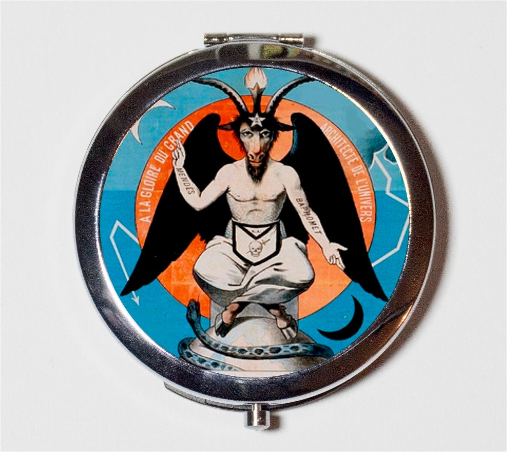 Baphomet Compact Mirror - French Ad Magick Goat Occult - Make Up Pocket Mirror for Cosmetics