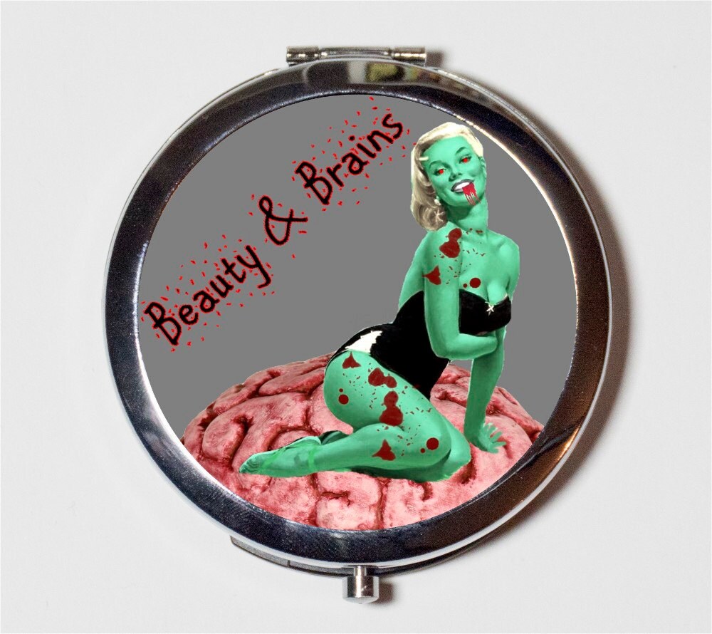 Zombie Pin Up Compact Mirror - Pinup Rockabilly Psychobilly Horror 1950s Retro - Make Up Pocket Mirror for Cosmetics