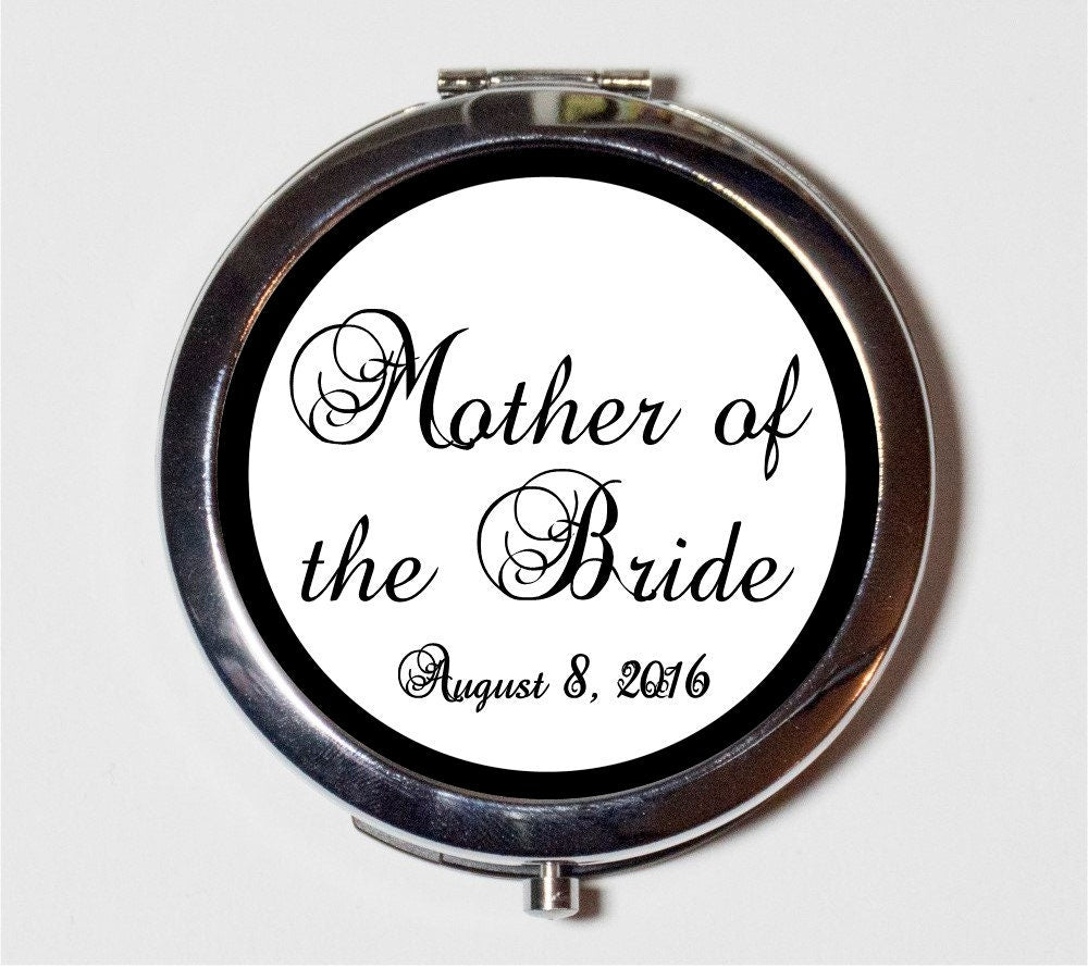 Mother of the Bride Wedding Party Compact Mirror - Customized with Your Wedding Date Bridal Party Gift - Make Up Pocket Mirror for Cosmetics