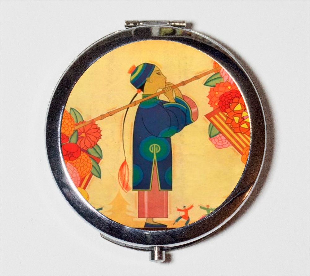 Chinese Boy Compact Mirror - Asian Fine Art Painting - Make Up Pocket Mirror for Cosmetics