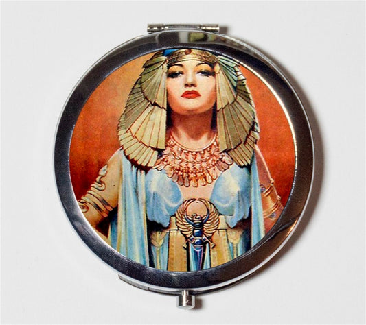 Cleopatra Art Deco Compact Mirror - 1920s Jazz Age Flapper Egyptian Revival Belly Dancing Follies - Make Up Pocket Mirror for Cosmetics