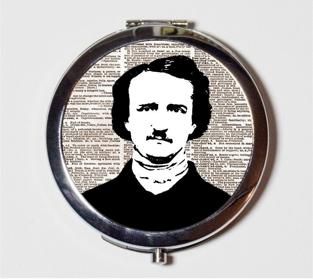 Edgar Allan Poe Compact Mirror - Dictionary Pop Art Literary Literature Goth Author The Raven - Make Up Pocket Mirror for Cosmetics