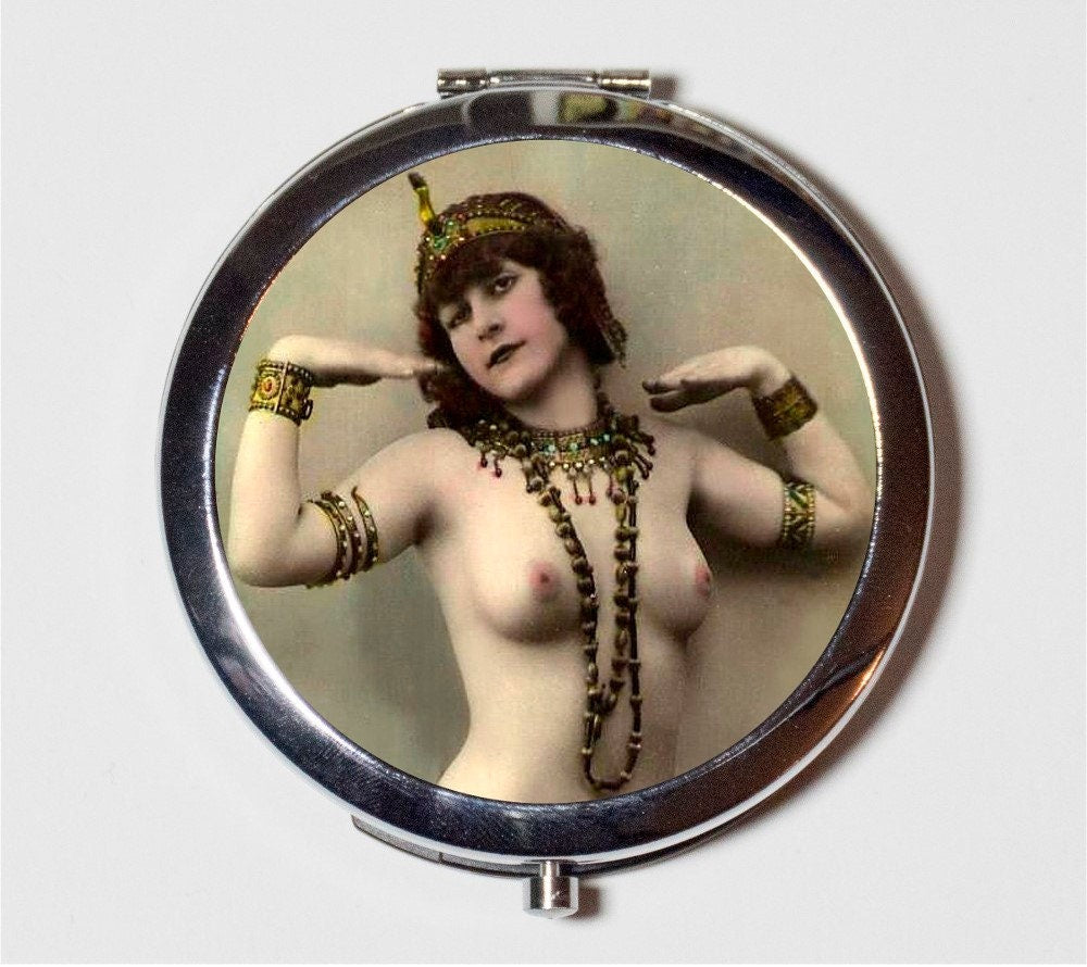 Nude Cleopatra Art Deco Compact Mirror - Flapper 1920's Jazz Age Roaring Mature Risque - Make Up Pocket Mirror for Cosmetics